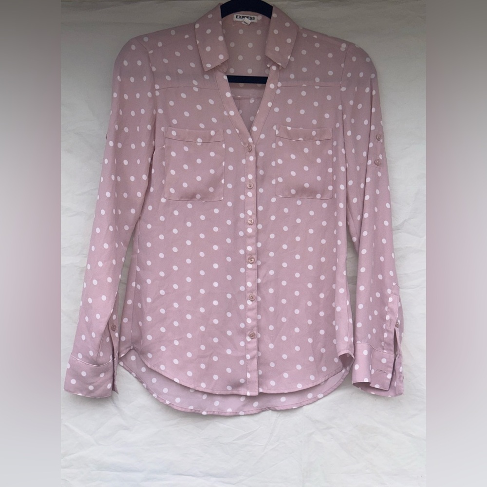 Express Blush Polka Dot Button Down Shirt